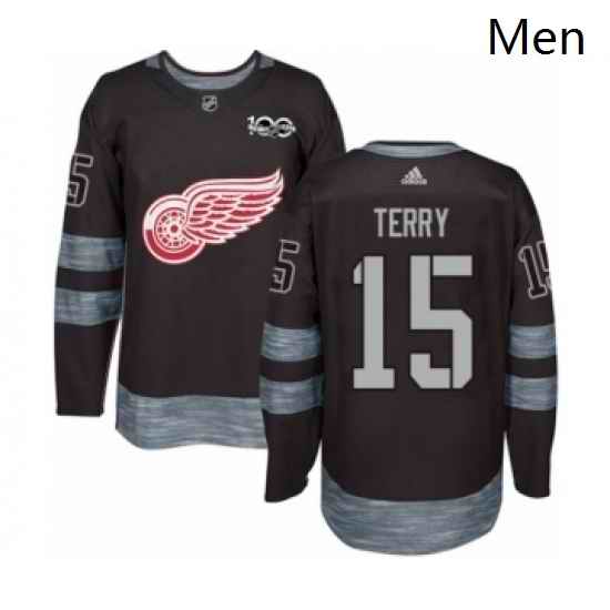 Mens Adidas Detroit Red Wings 15 Chris Terry Authentic Black 1917 2017 100th Anniversary NHL Jersey